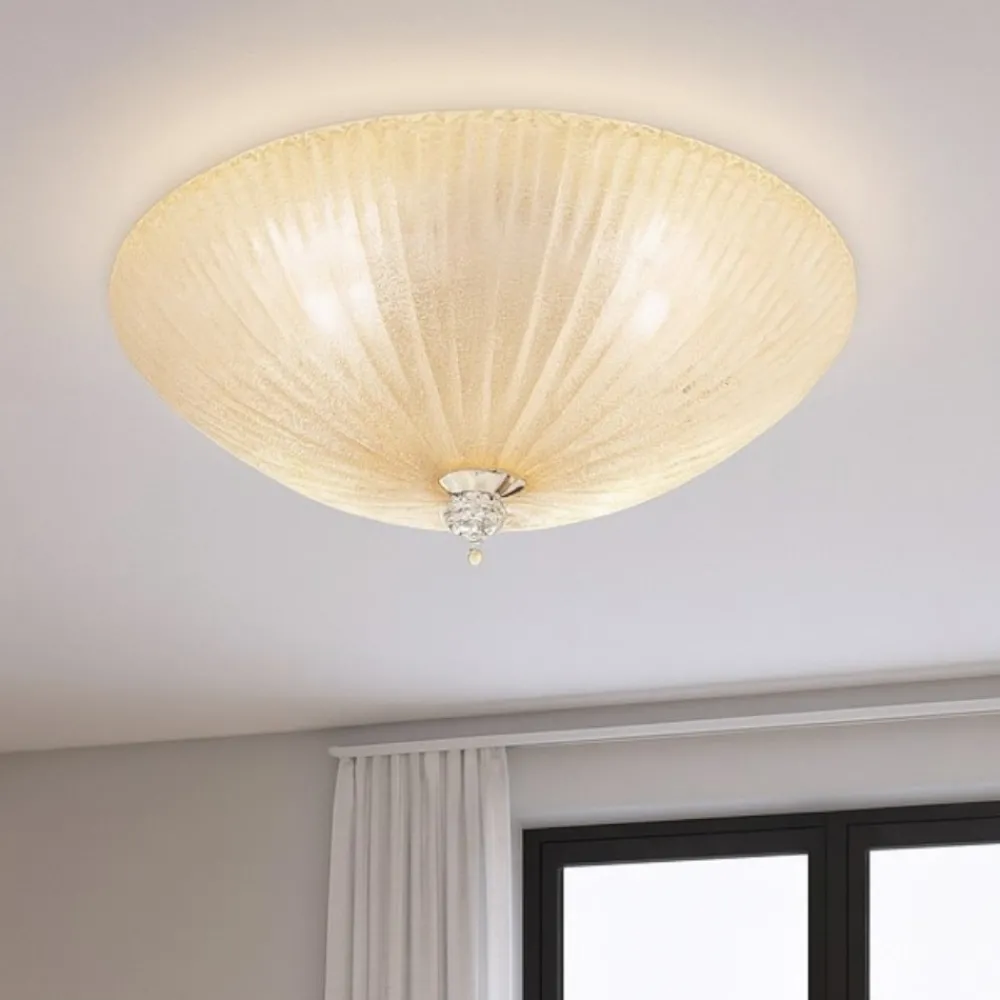 Plafoniere Moderne-Ideal Lux Shell pl6 plafoniera 60cm rotonda vetro ambra da cucina