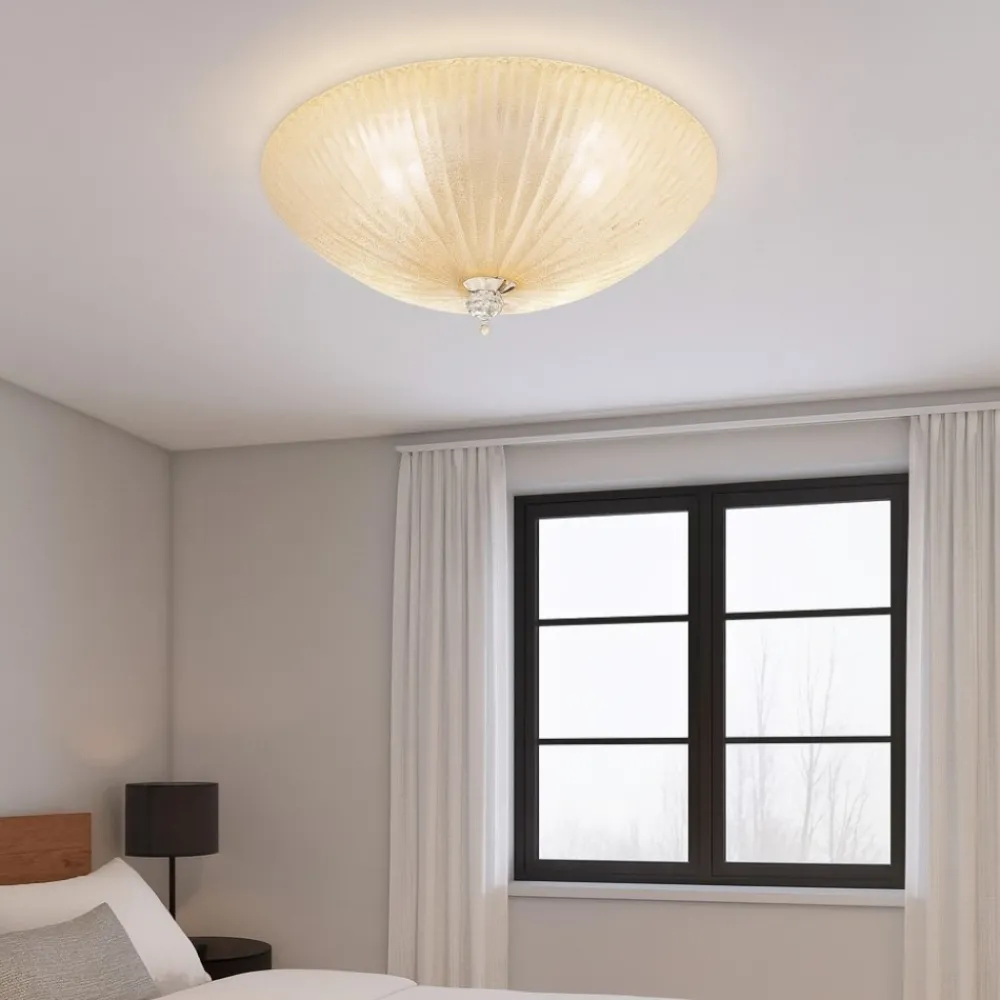 Plafoniere Moderne-Ideal Lux Shell pl6 plafoniera 60cm rotonda vetro ambra da cucina