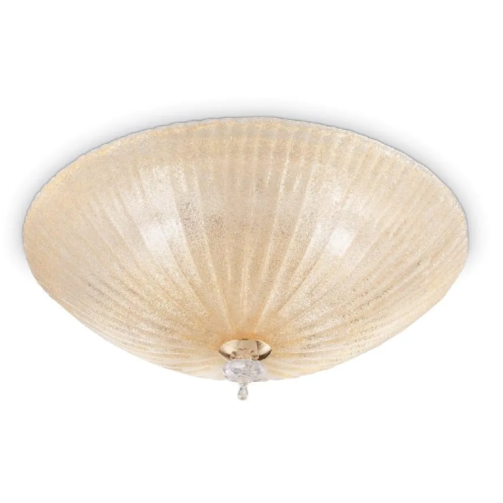 Plafoniere Moderne-Ideal Lux Shell pl6 plafoniera 60cm rotonda vetro ambra da cucina