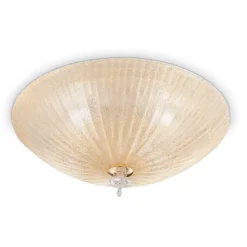 Plafoniere Moderne-Ideal Lux Shell pl3 plafoniera camera da letto rotonda vetro granigliato ambra