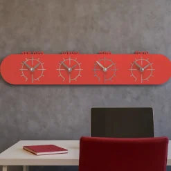 Orologi Da Parete Moderni-Selezionato da Mazzolaluce Singapore orologio fusi orari da parete legno rosso