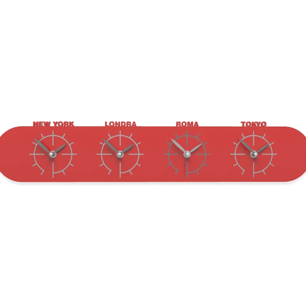 Orologi Da Parete Moderni-Selezionato da Mazzolaluce Singapore orologio fusi orari da parete legno rosso