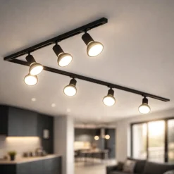 Illuminazione A Binario-Selezionato da Mazzolaluce Sistema binario 300cm angolare nero 7 spot orientabili e27 monofase