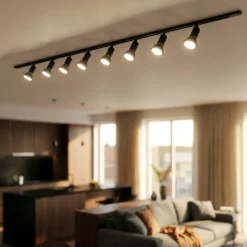 Illuminazione A Binario-Selezionato da Mazzolaluce Sistema binario 300cm monofase nero 8 spot e27 orientabili