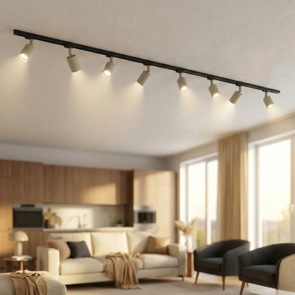 Illuminazione A Binario-Selezionato da Mazzolaluce Sistema binario 300cm sabbia monofase elettrificato nero con 8 spot