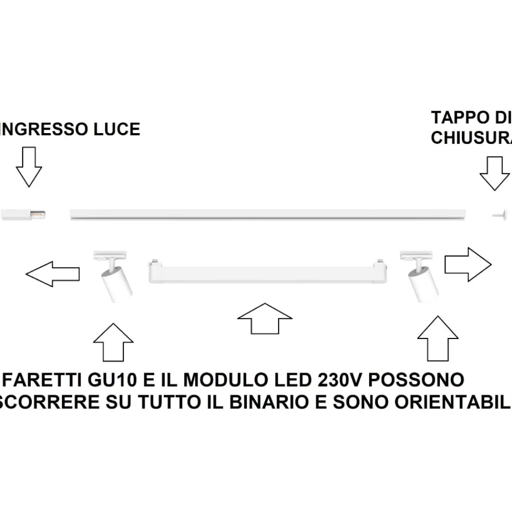 Illuminazione A Binario-Selezionato da Mazzolaluce Sistema luci a binario modulo led 40w 4000k con spot monofase