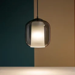Lampade A Sospensione-Ondaluce So bonnie 2 fume lampada a sospensione vetro per bancone base nero