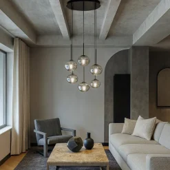 Lampadari Moderni-Ondaluce So jewel lampadario 6 luci nero 6 sfere vetro fume