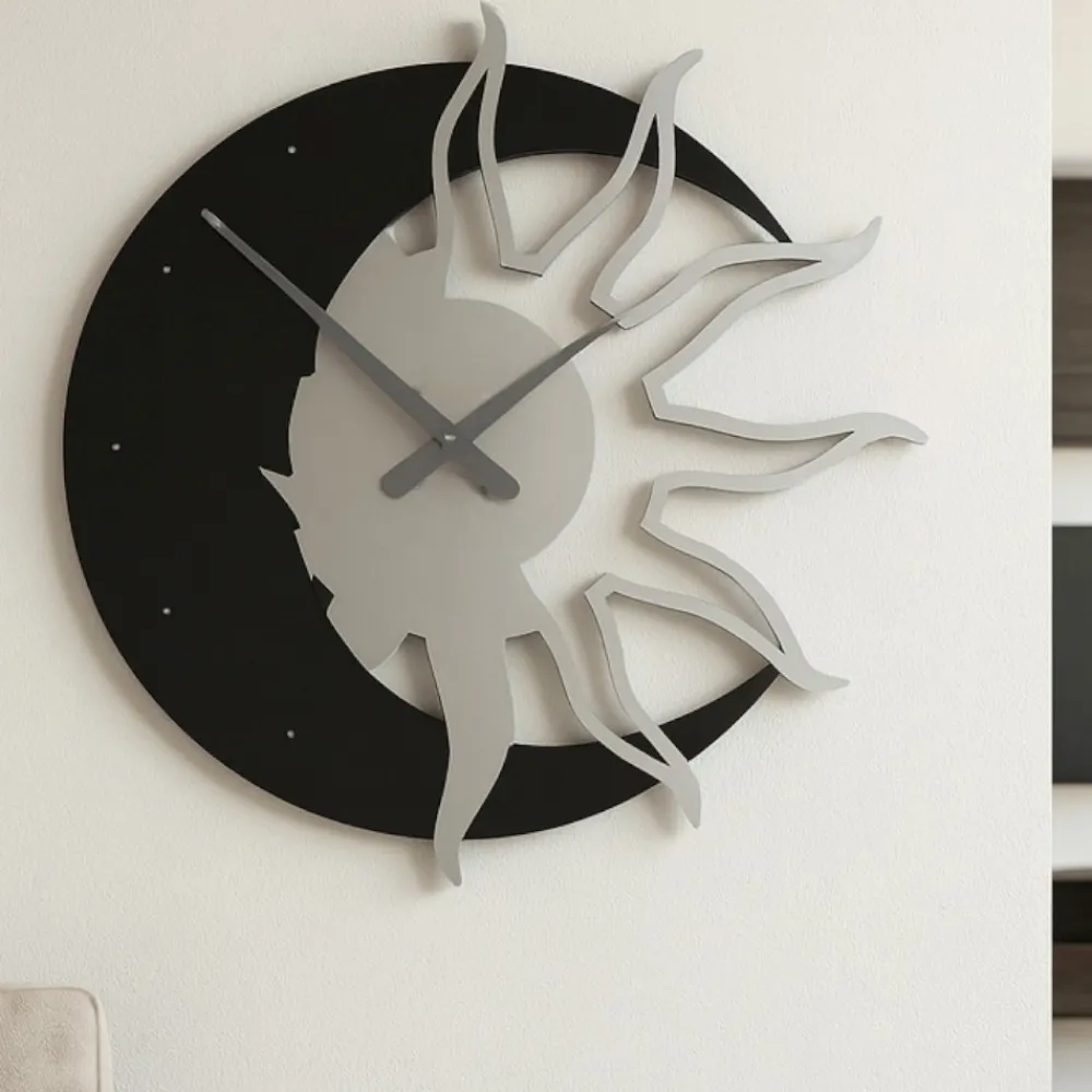 Orologi Da Parete Moderni-Selezionato da Mazzolaluce Sole luna grande orologio 60 da parete moderno legno nero grigio