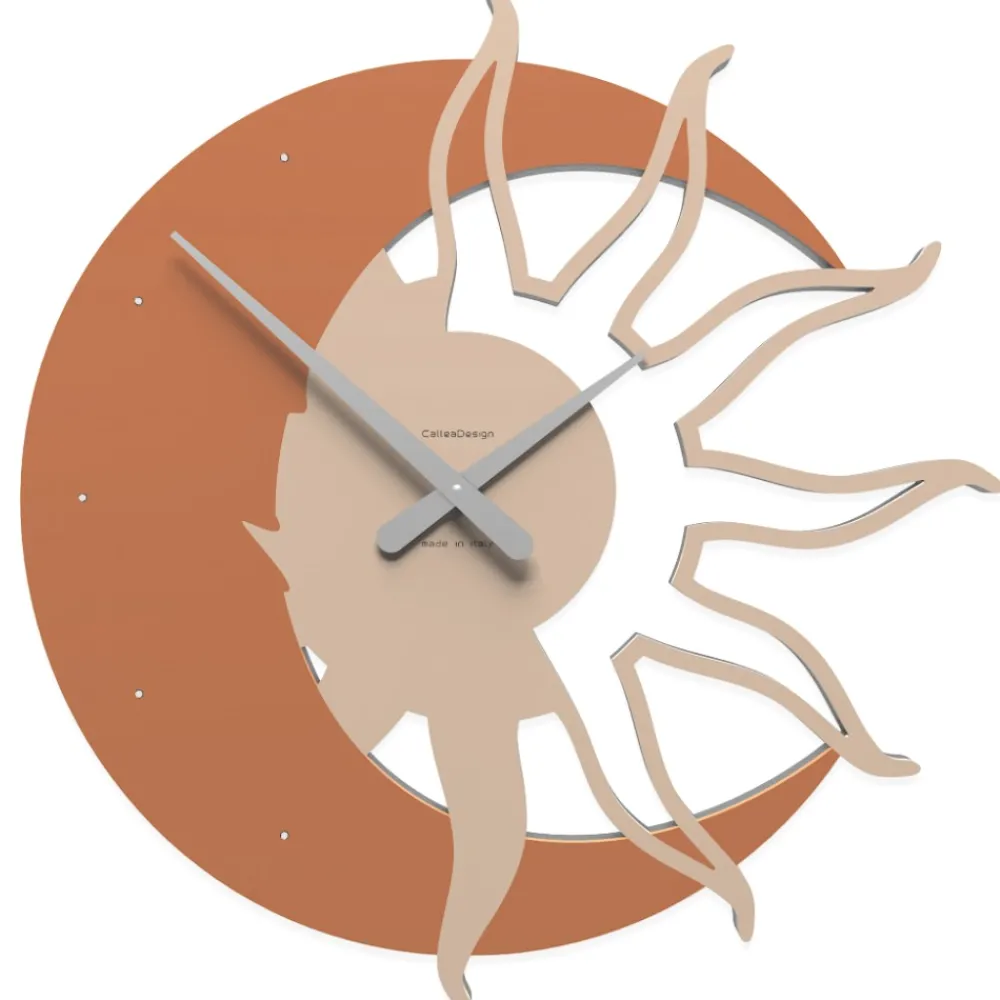 Orologi Da Parete Moderni-Selezionato da Mazzolaluce Sole luna orologio 60 da parete moderno legno colore terracotta