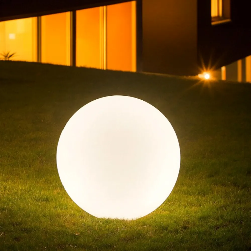 Lampade Da Esterno Giardino-Ideal Lux Sole pt1 lampada da terra per esterno giardino sfera bianca 40cm