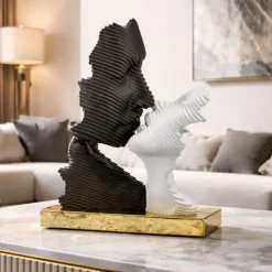 Soprammobili Moderni-Bongelli Preziosi Soprammobile bacio stilizzato scultura oro nero bianco