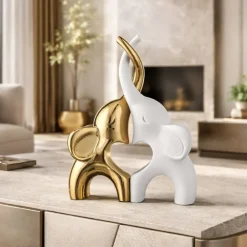 Soprammobili Moderni-Bongelli Preziosi Soprammobile coppia di elefantini 29x21cm bianco oro