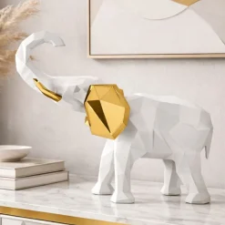 Soprammobili Moderni-Bongelli Preziosi Soprammobile elefante bianco oro 32x27cm design moderno