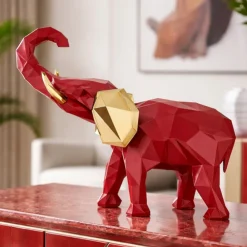 Soprammobili Moderni-Bongelli Preziosi Soprammobile elefante rosso oro 32x27cm design moderno