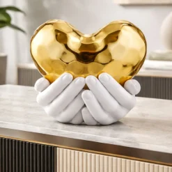 Soprammobili Moderni-Bongelli Preziosi Soprammobile mani cuore oro 25x24cm design moderno