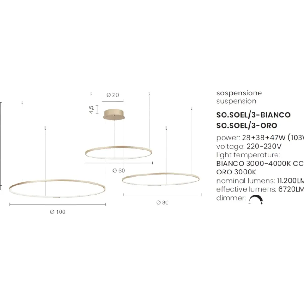 Lampadari Moderni-Ondaluce So soel 3 bianco lampadario moderno cerchi led