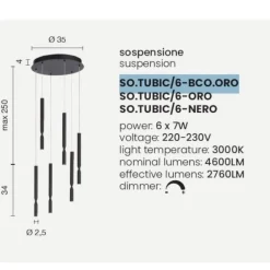 Lampadari Moderni-Ondaluce So tubic 6 luce lampadario moderno nero 6 luci led