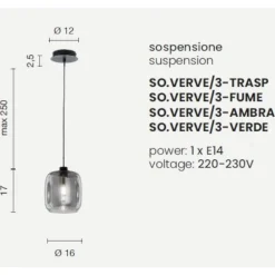 Lampade A Sospensione-Ondaluce So verve 3 lampada a sospensione vetro grigio fumo