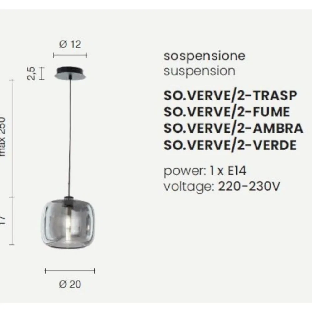 Lampade A Sospensione-Ondaluce So verve 2 sospensione vetro fume