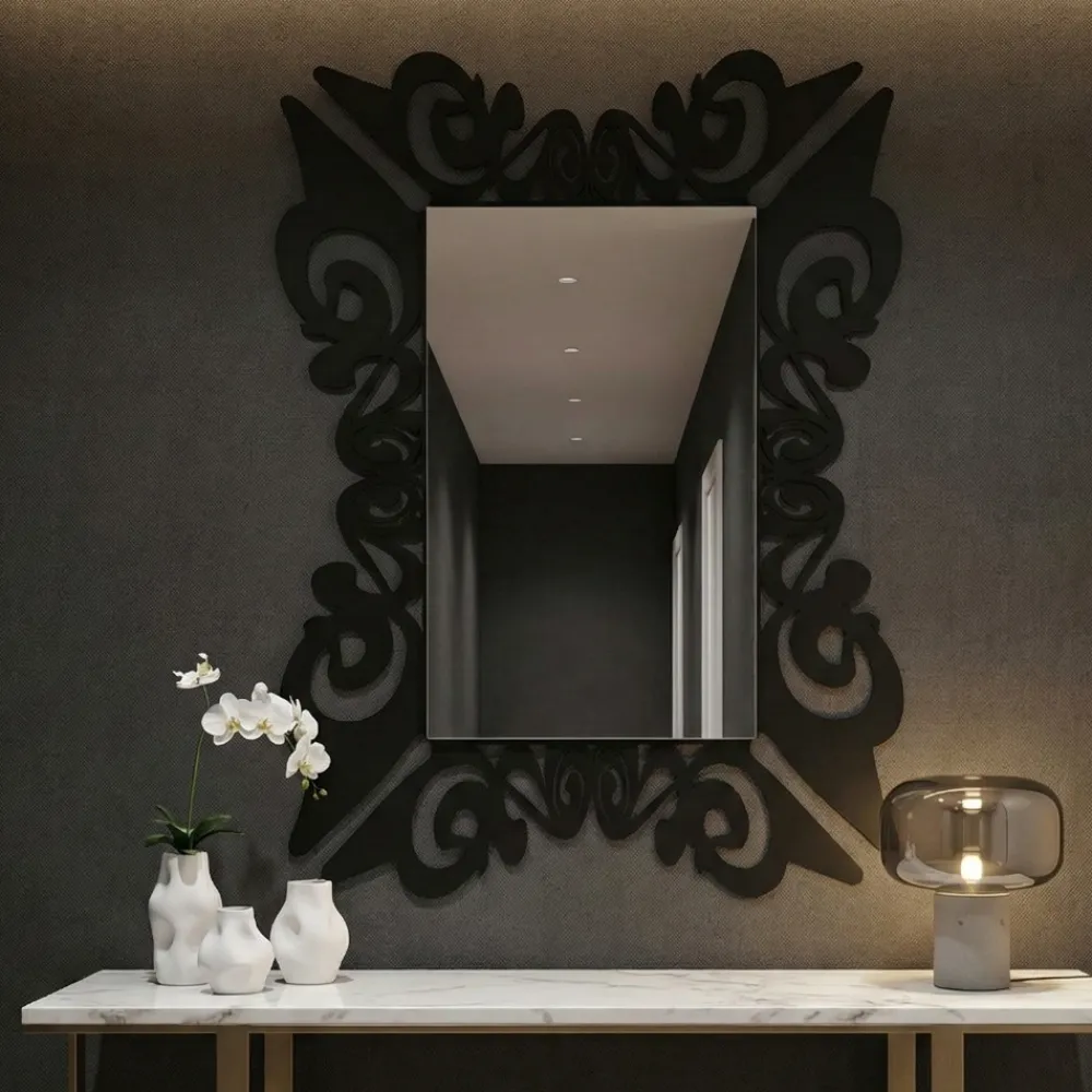 Specchi Da Parete-Selezionato da Mazzolaluce Specchio da parete design classico nero 80x100 per ingresso