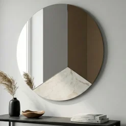 Specchi Da Parete-Selezionato da Mazzolaluce Specchio da parete design moderno 80cm rotondo chiaro-bronzo-marmo