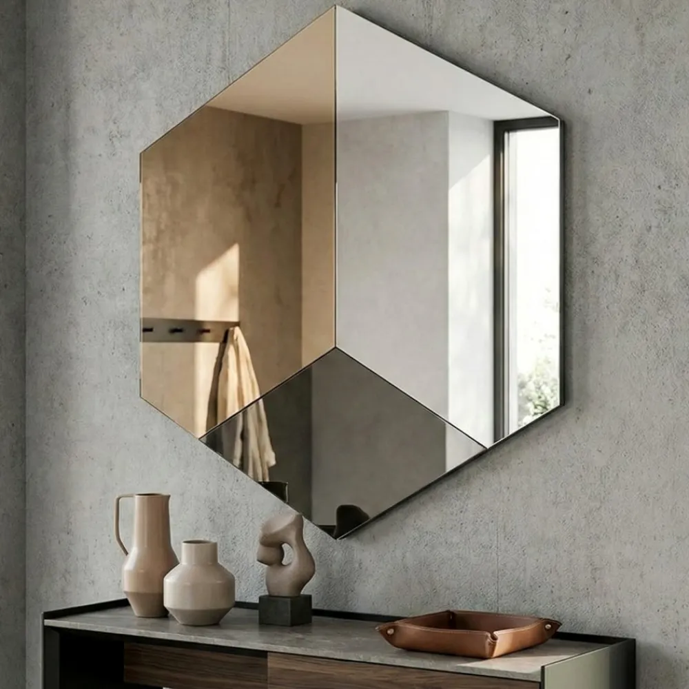 Specchi Da Parete-Selezionato da Mazzolaluce Specchio da parete esagonale 86x100 vetro chiaro bronzo fume design