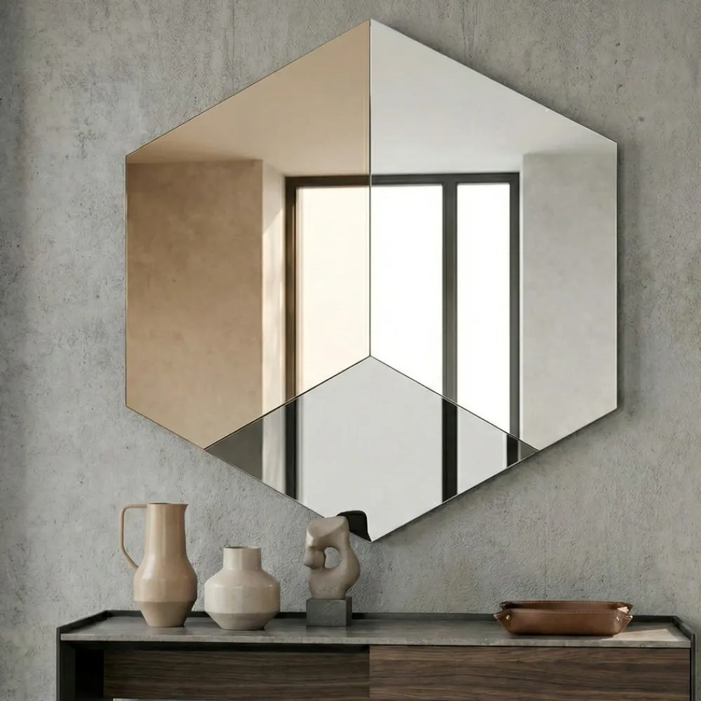 Specchi Da Parete-Selezionato da Mazzolaluce Specchio da parete esagonale 86x100 vetro chiaro bronzo fume design