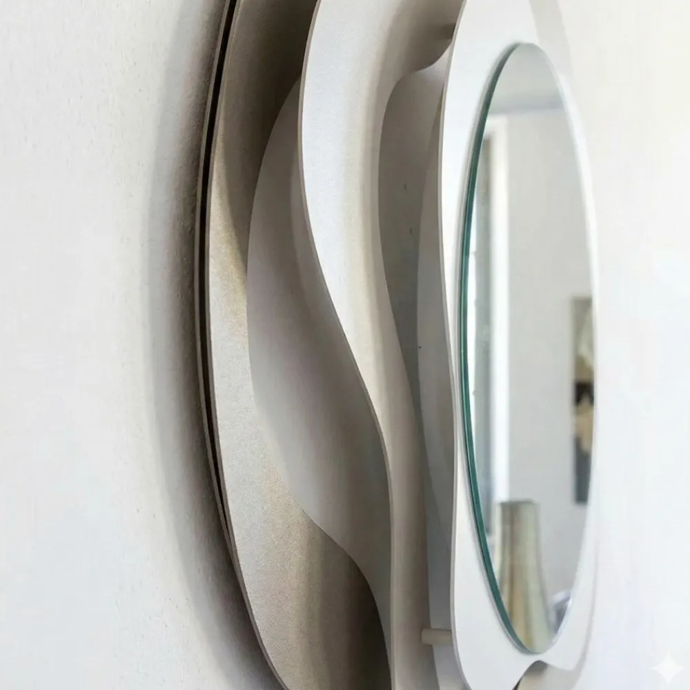 Specchi Da Parete-Selezionato da Mazzolaluce Specchio da parete rotondo design onde beige sabbia bianco 83x80