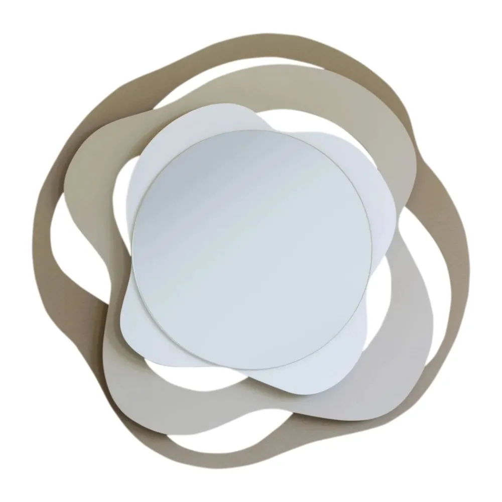 Specchi Da Parete-Selezionato da Mazzolaluce Specchio da parete rotondo design onde beige sabbia bianco 83x80