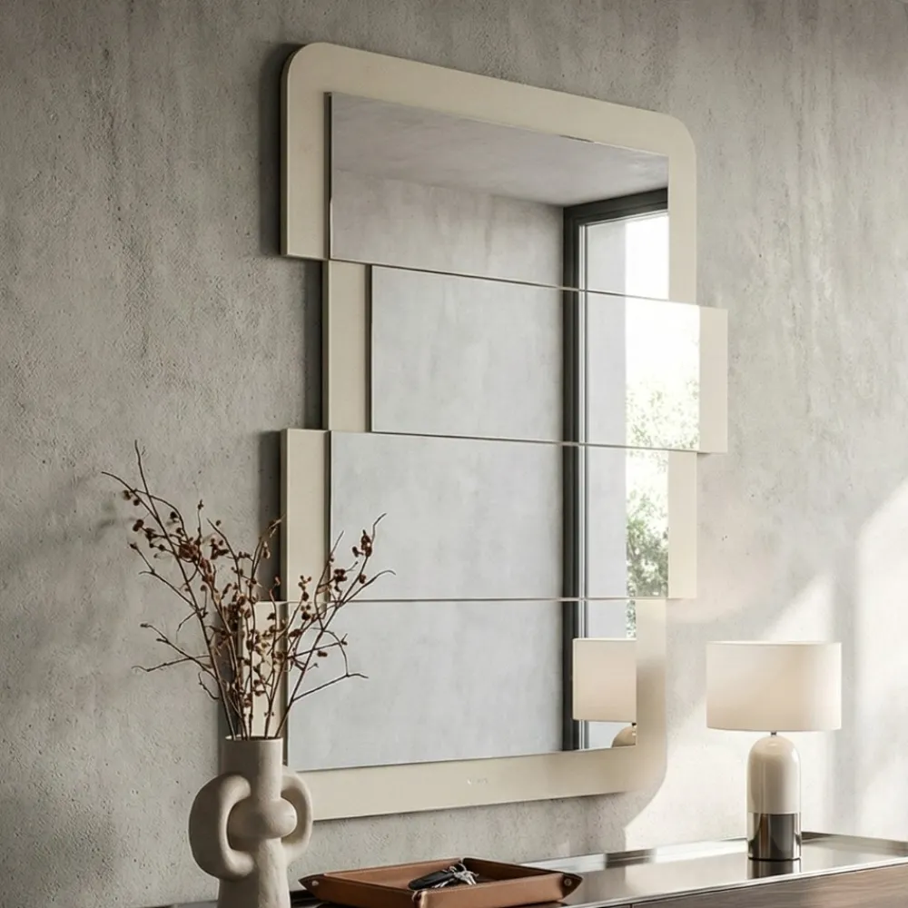 Specchi Da Parete-Selezionato da Mazzolaluce Specchio da parete zig zag avorio design moderno 63x82