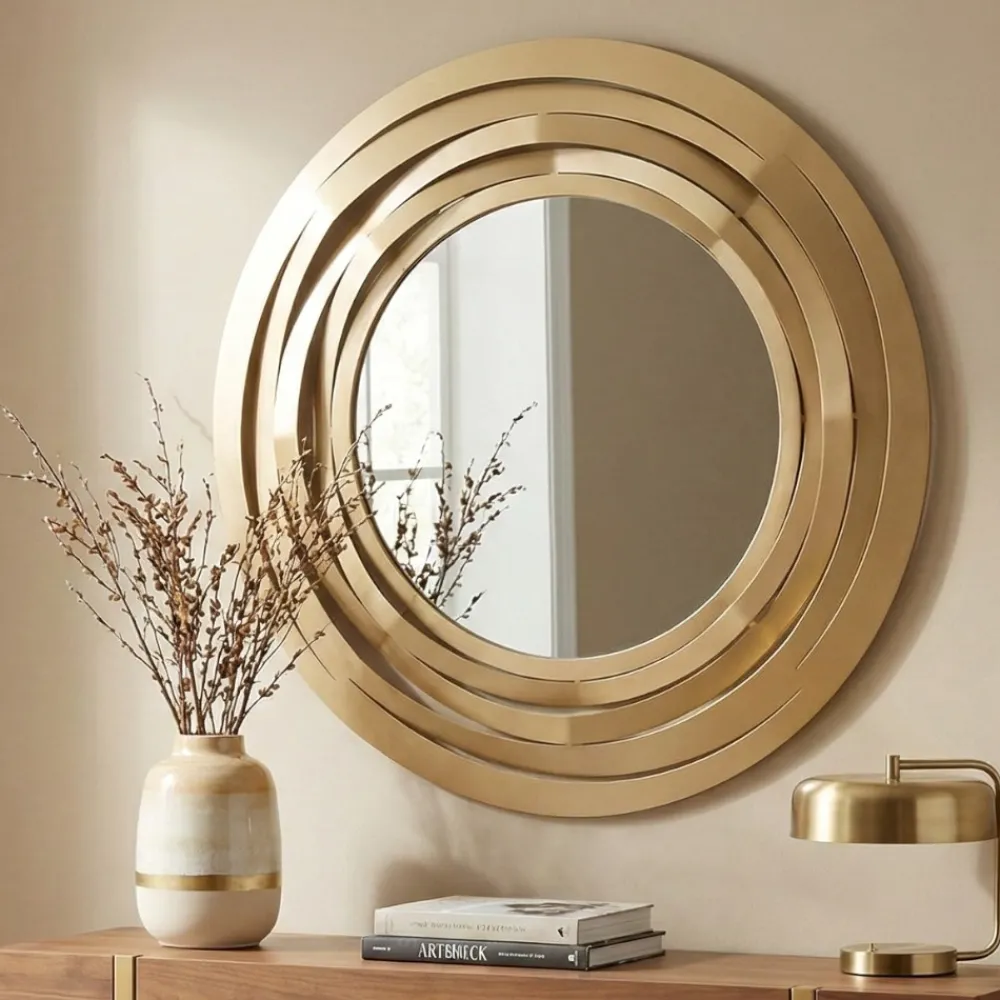 Specchi Da Parete-Selezionato da Mazzolaluce Specchio rotondo da parete design moderno metallo oro 90cm
