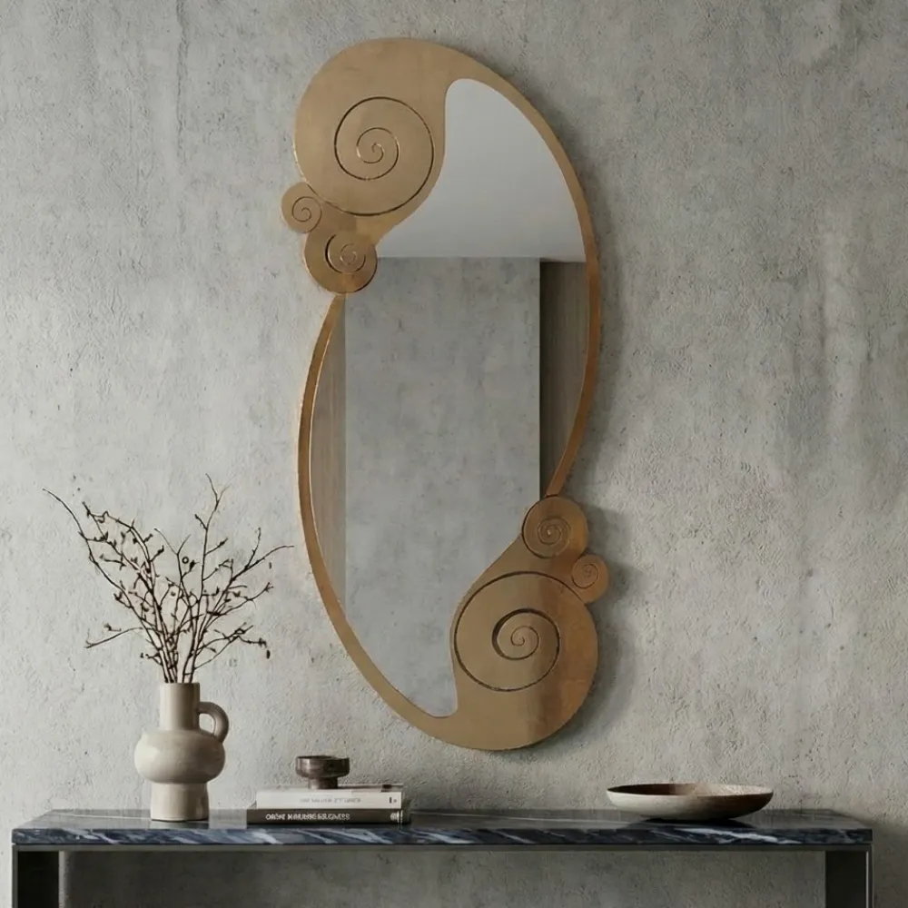 Specchi Da Parete-Selezionato da Mazzolaluce Specchio verticale da parete 130x63 design foglia oro per ingresso