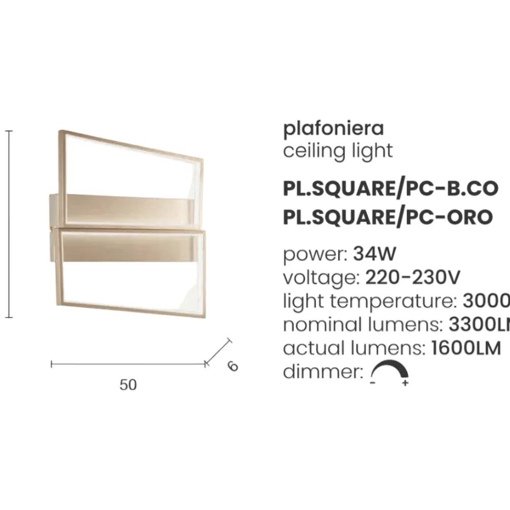 Plafoniere Moderne-Ondaluce Square pl pc oro plafoniera led design moderna