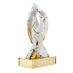 Soprammobili Moderni-Bongelli Preziosi Statuetta soprammobile innamorati mani oro e bianco