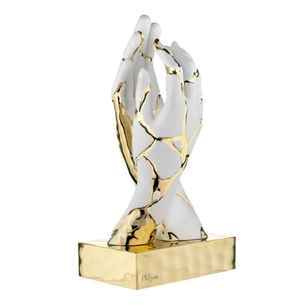 Soprammobili Moderni-Bongelli Preziosi Statuetta soprammobile innamorati mani oro e bianco
