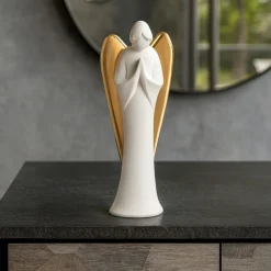 Soprammobili Moderni-Bongelli Preziosi Statuina da tavolo angelo bianco ali oro