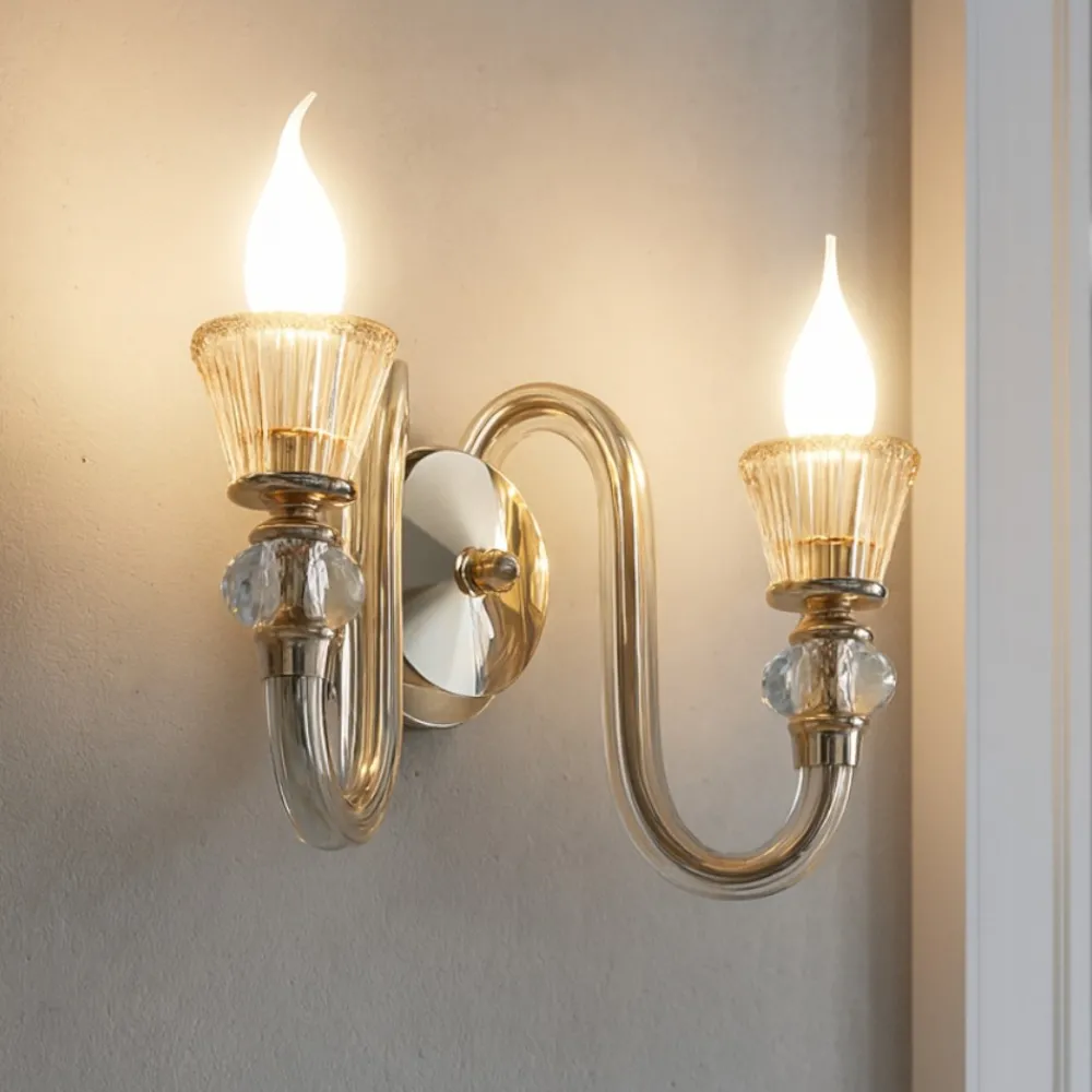 Applique Da Parete-Ideal Lux Strauss ap2 applique in cristallo trasparente ambra e oro