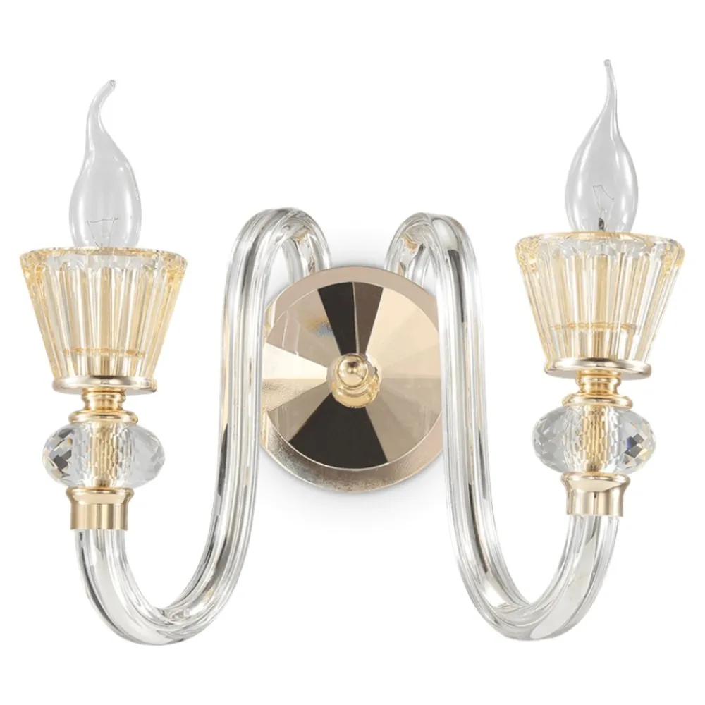 Applique Da Parete-Ideal Lux Strauss ap2 applique in cristallo trasparente ambra e oro