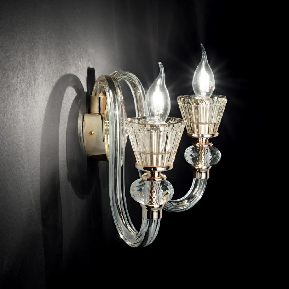 Applique Da Parete-Ideal Lux Strauss ap2 applique in cristallo trasparente ambra e oro