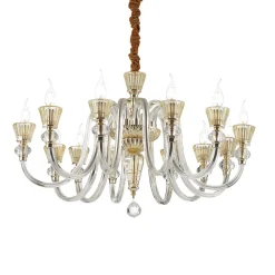 Lampadari Moderni-Ideal Lux Strauss sp12 lampadario di cristallo 12 bracci goccia ambra e oro rosa