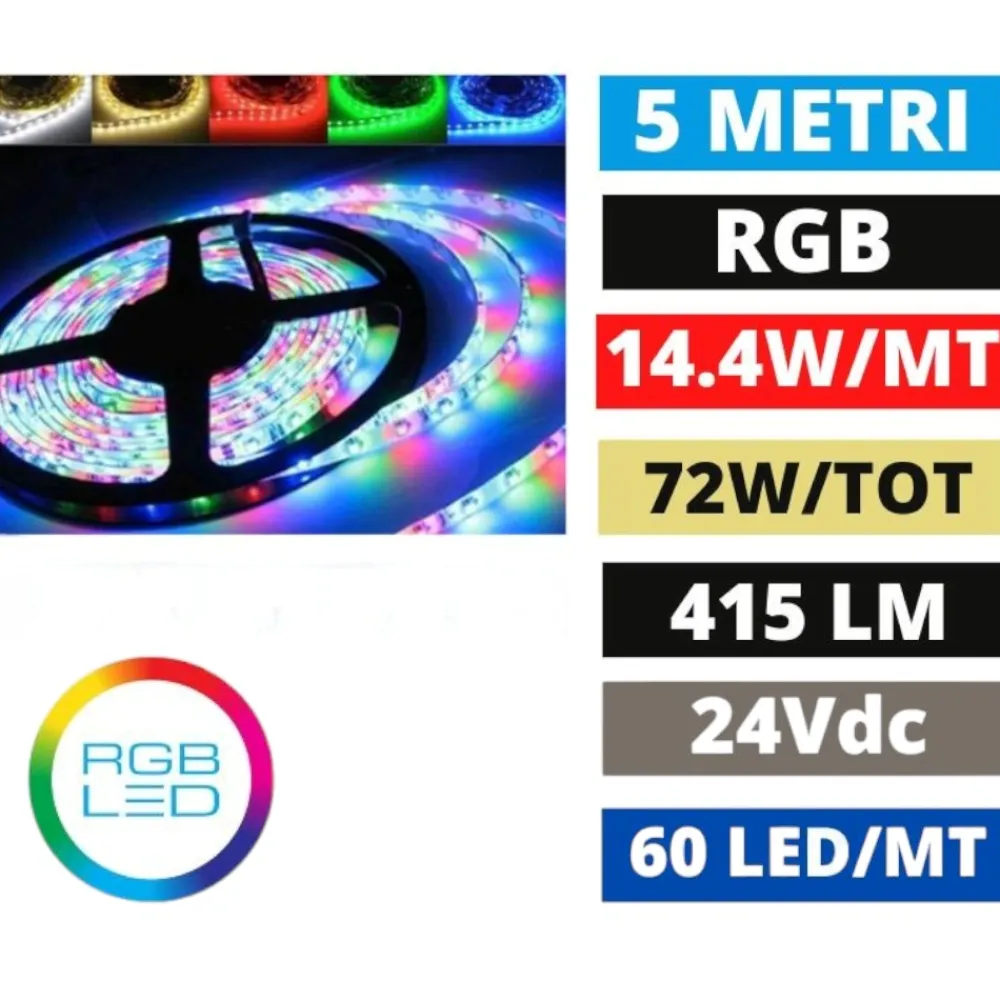 Strisce Led-Gea Luce Striscia rgb per esterni ip67 bobina 5 mt 14,4w mt 24v