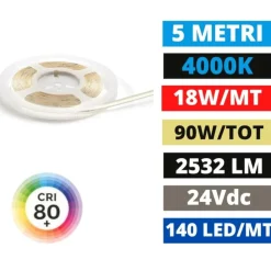 Strisce Led-Gea Luce Striscia led bobina 5 mt 18w-mt 4000k 24v