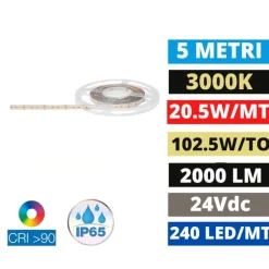 Strisce Led-Ideal Lux Striscia led per esterno 24v 19,4w-mt cri90 3000k ip65 bobina 5mt