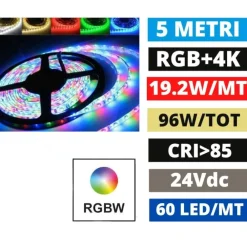 Strisce Led-Selezionato da Mazzolaluce Striscia led rgb+white 4000k bobina 5mt 24vdc 19,2w cri85