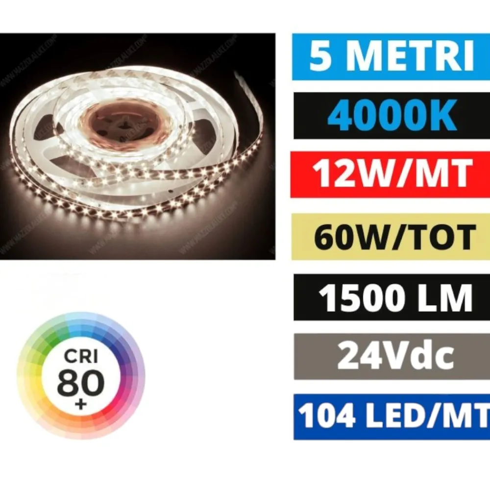 Strisce Led-Selezionato da Mazzolaluce Striscia led 230vac 12w-mt 4000k bobina 5mt ip65 cri80