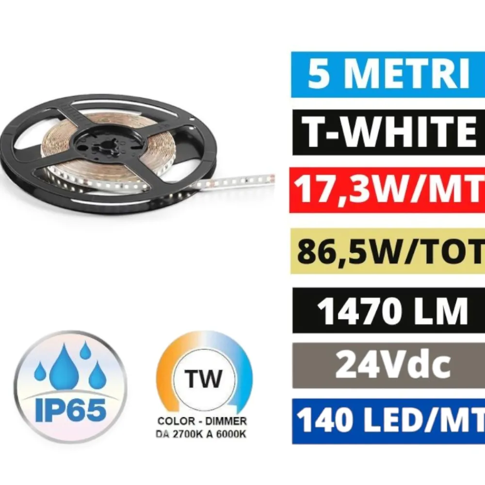 Strisce Led-Selezionato da Mazzolaluce Striscia led 24vdc da 2700k a 6000k 17,3w-mt ip65 da esterno