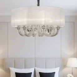 Lampadario Camera Da Letto-Ideal Lux Swan sp3 lampadario stanza da letto tessuto bianco cristallo