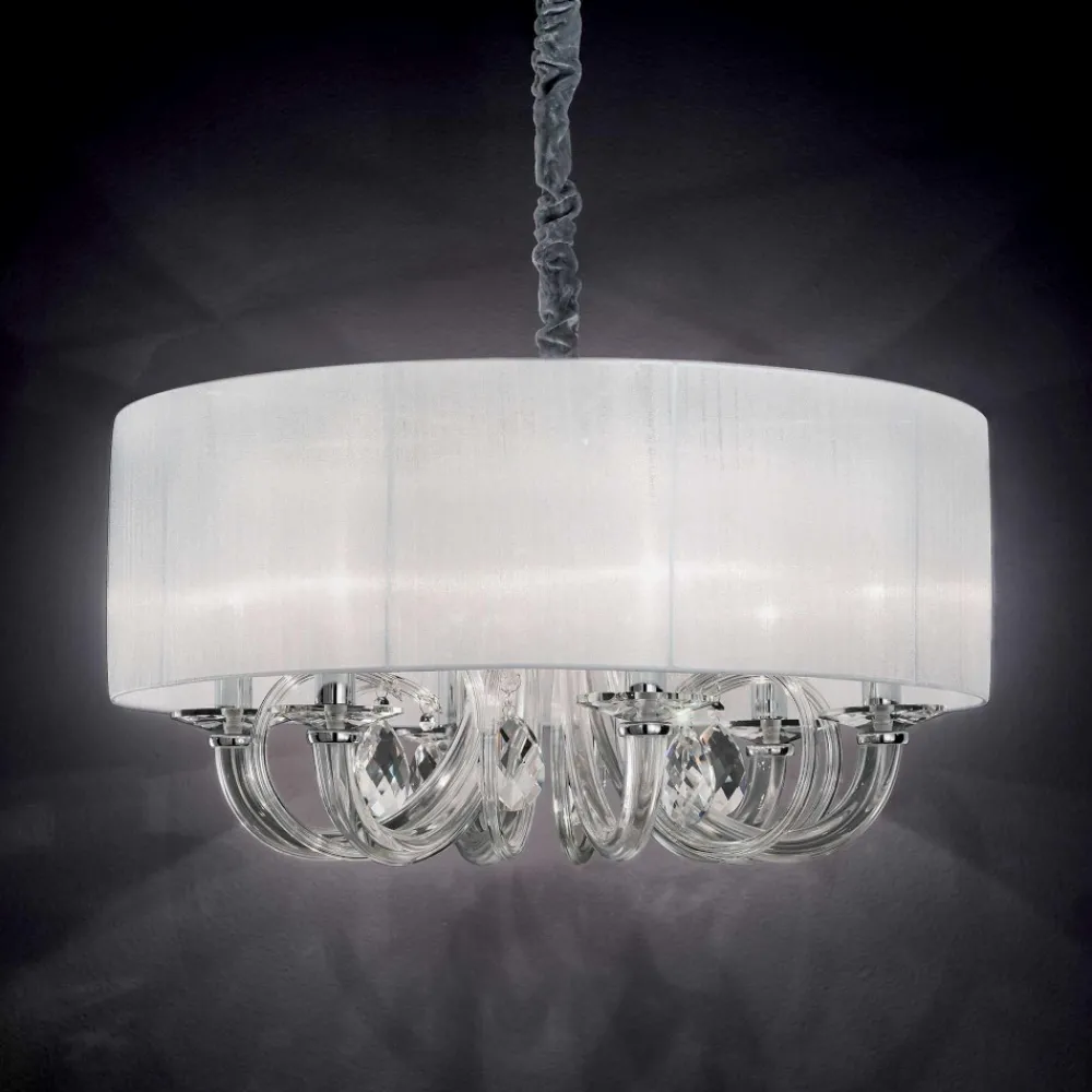 Lampadario Camera Da Letto-Ideal Lux Swan sp3 lampadario stanza da letto tessuto bianco cristallo
