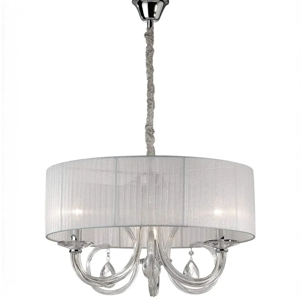 Lampadario Camera Da Letto-Ideal Lux Swan sp3 lampadario stanza da letto tessuto bianco cristallo